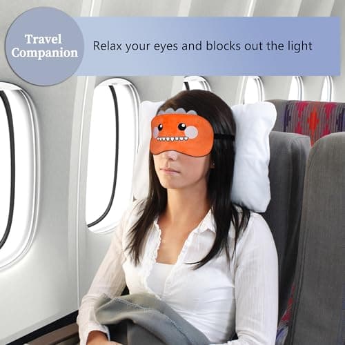 Mezeic Sleep Eye Mask, Cartoon Dinosaur Eye Mask Soft Plush Eye Mask for Sleeping Travel Blockout Sleeping Masks Eye Cover Novelty Cute Animal Eyeshade (Orange Dinosaur) — view 4