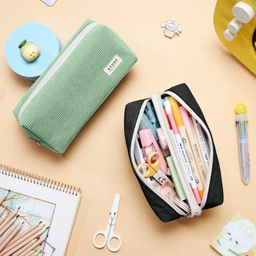 KALIDI Corduroy Pencil Case Pen Bag Large with 2 Compartment Girls School — view 4