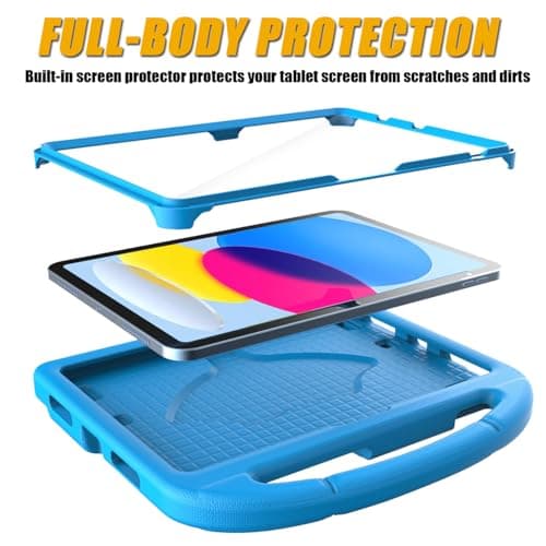 Kids Case for iPad (A16) 11th Generation 11 inch 2025/iPad 10th Generation 10.9 inch 2022, Mansiruyi Shockproof Handle Stand iPad 10.9 inch/11 inch Case with Built-in Screen Protector for Kids - Blue — view 3