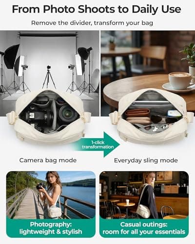 bagsmart 2 in 1 Puffy Camera Bag Small Camera Sling Bag DSLR/SLR/Mirrorless Shoulder Bag Shockproof Crossbody Photography Camera Case for Photographers — view 5