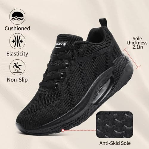 Womens Walking Trainers Orthopedic Walking Shoes Air Cushion Lightweight Walking Shoes Breathable Running Sneakers Rocker Sole Shoes Non Slip Sports Shoes Womens Gym Training Shoes Black — view 3