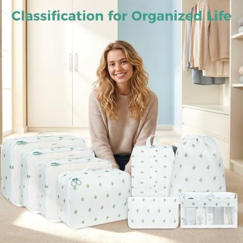 BAGAIL 8-Piece Packing Cubes Set, Travel Organizers with Breathable Mesh & Shoe Bag, Lightweight Nylon Packing Organisers for Luggage Suitcase, 9 Colors - Cactus — view 2