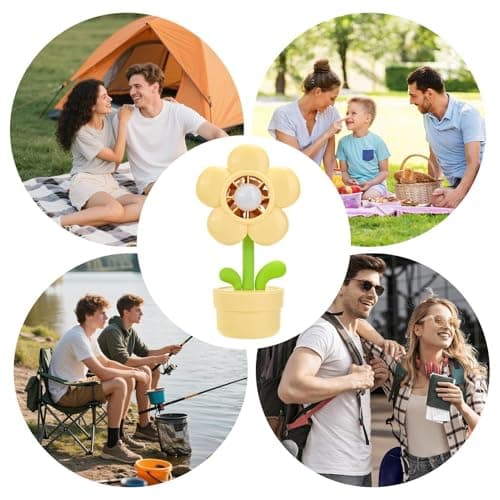 Portable Handheld Fan | 3-Speed Settings Ventilator | Flower Pot Shape USB Rechargeable Night Light Handheld Portable Fan,for Kids Adults Summer Travel Car Beach Outdoor Kitchen Classroom — view 4