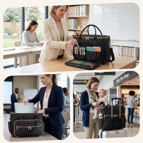 XIAPI Laptop Tote Bag for Women 15.6 inch, Quilted Work Bag, Black — view 6