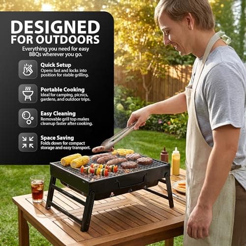 ZENO Portable BBQ Grill | Folding Charcoal Barbecue For Camping, Garden, Picnic | Tabletop Steel Mini Grill With Stable Fold Out Legs Wide Cooking Area And Travel Ready Design — view 6