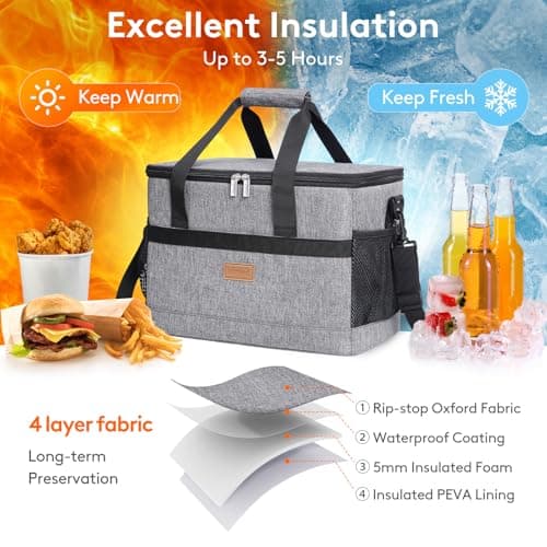 Lifewit Cooler Bag 30 Cans Collapsible and Insulated Large Lunch Bag Leakproof Soft Cooler Portable for Camping/BBQ/Family Outdoor Activities, Grey — view 4