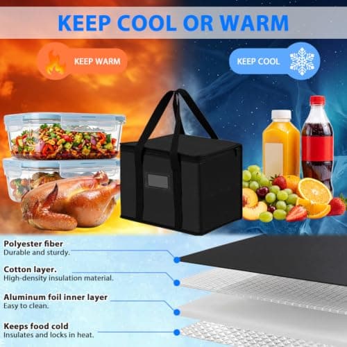 Alaoo 10L Foldable Insulated Bag for Food Travel Camping, Black, 28*17*20cm — view 4