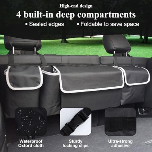 ASelected Car Trunk Organizer 90 x 25 x 12 cm with Adjustable Straps for SUV Foldable with Multiple Compartments Waterproof PVC Trunk Storage Space Saving, Black — view 5