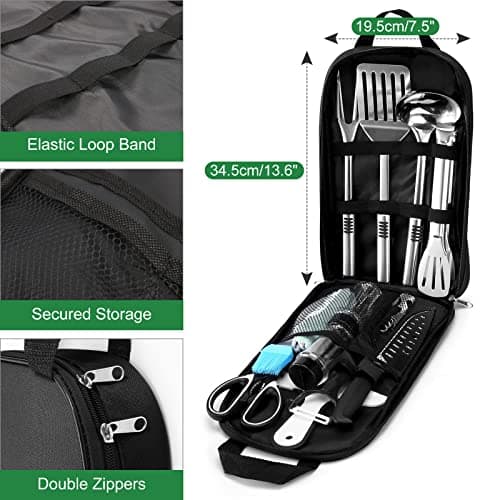 Odoland Camping Cookware Utensils Travel Set, Camp Kitchen Utensil Organizer, Cutting Board, Kitchen Scissors, Slotted Tongs Seasoning Bottle and Case for Backpacking, Outdoor Black — view 3