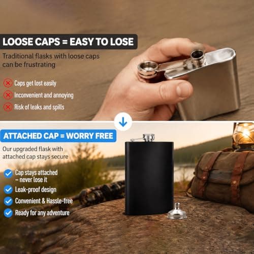 Tebery 4 Pack 8oz Hip Flask with Funnel, Stainless Steel Whiskey Flask, Leakproof, Portable Liquor Hip Flask for Men (Black & Silver) — view 3