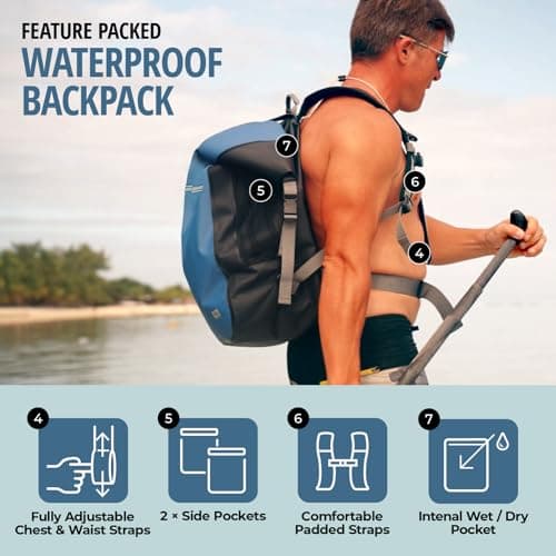 OverBoard Red Explorer Waterproof Backpack 30L Bundle | Roll Top Floating Dry Bag for Kayaking, Beach, Boating, Hiking, Rafting | Includes Waterproof Phone Case and Backpack Organiser (Red, 30 Litre) — view 6