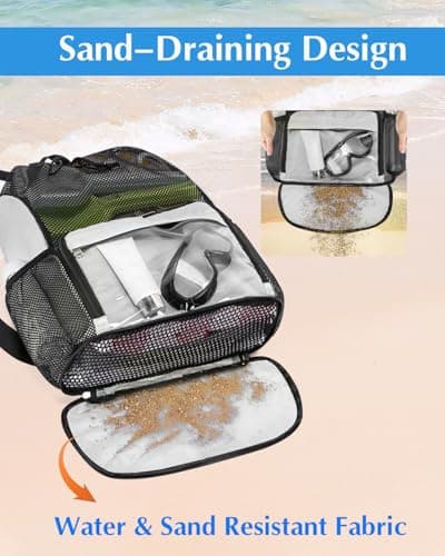 GreenTaya Drawstring Backpack Sandproof Beach Backpack with Shoe Compartment & Wet Pocket Waterproof Mesh Swim Bag Pool Bag for Gym, Travel and Workout Gear (Beige) — view 2
