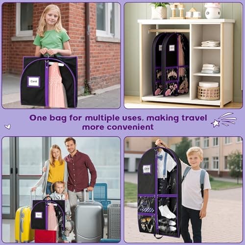 Costume Garment Bags for Dancers, Garment Bags with 3 Clear Zipper Pockets, Clothes Covers Protector Bags for Suits, Travel & Sports Jersey, Cheer Uniform, Cosplay (Purple, 1 Pack (40inches)) — view 4