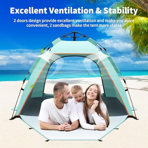 Pop Up Beach Tent, 1-3 Person Automatic Large UV 50+ Shelter Tent 2 Doors — view 4