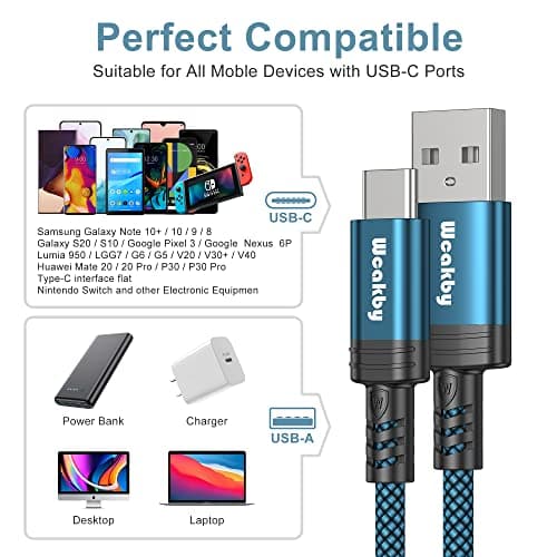 USB C Charger Cable 1M 3Pack Type C Cable Fast Charging, Braided USB A to USB-C Phone Charger Cable USBC for iPhone 17/16/15,Samsung Galaxy S10 S9 S8 Plus, Note 10 9 8, LG V50 V40 G8 G7 — view 5