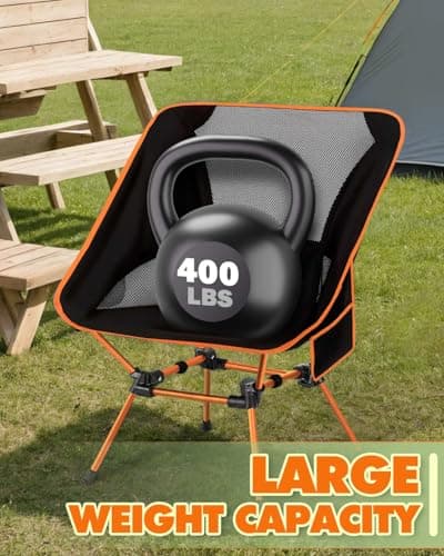 Trongle Ultra Lightweight Camping Chair for Adults, Portable Camping Chairs with Pocket & Carry Bag, Compact Heavy Duty Folding Chairs for Travel, Backpacking, Hiking, Picnics, Fishing (Orange) — view 4