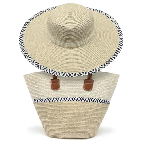 Pahajim Straw Bags and Hat Set for Women Raffia Beach Bag with Zip