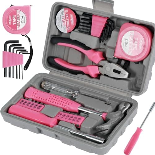 24 Pcs Home Repair Tool Kit General Household Hand Toolbox Set with Storage Case DIY Tools Hammer and Allen Key Set with Electrical Tape Screwdriver Test Pen Plier Bits for Men Women & Beginner