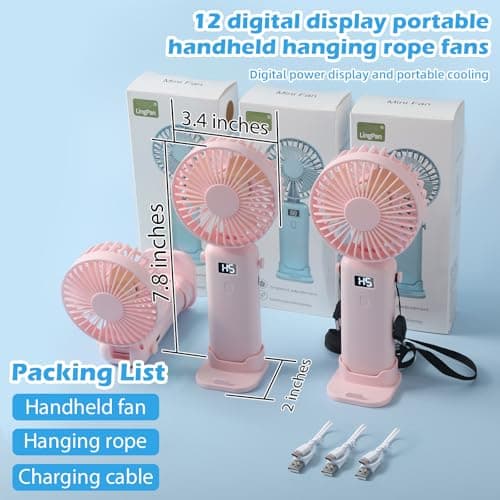 VZZNN Mini Portable Fan Handheld 12 Pack Small Cooling Fans High 5-Speed Rechargeable Fan For Travel, Office, Eyelash Drying, Lightweight, For Beach, Camping, Indoor Outdoor Use (Pink — view 2