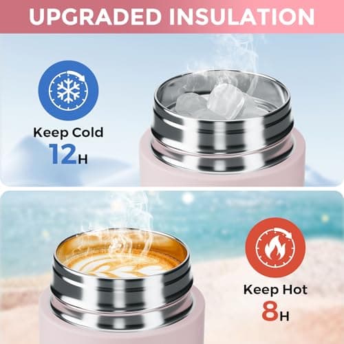 【Upgraded】 Exllena Small Water Bottle for Handbag – 250ml Mini Flask for Hot & Cold Drinks, Perfect Small Insulated Water Bottle for Travel, Milk, Coffee...(Cherry) — view 4