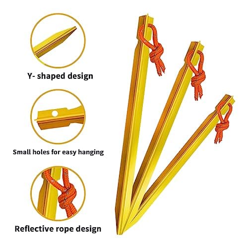 12pcs Aluminium Tent Pegs Lightweight Camping Pegs with Reflective Cord — view 3