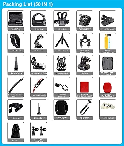 Action Camera Accessories Compatible with GoPro, Insta360, DJI Osmo, AKASO, and More. 50 in 1 Kit. — view 4