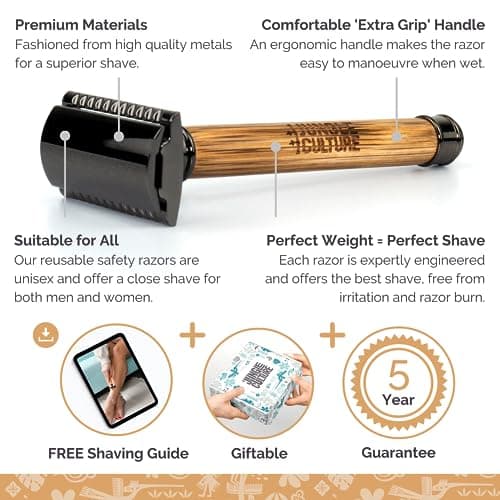 Jungle Culture® Bamboo Safety Razor for Men & Women • Premium Eco Friendly Razor • Fits Double Edge Blades • Zero Waste • Light Wood Handle Slim — view 2