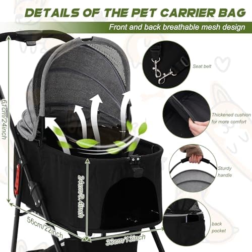 Foldable Pet Strollers with Detachable Carrier,Stroller for Medium Dogs — view 4