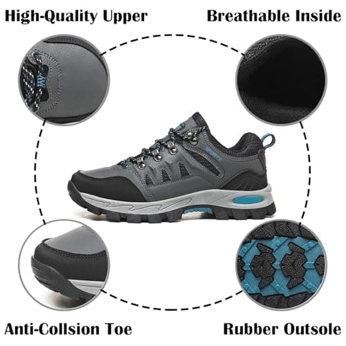 Topwolve Hiking Boots Men's Women's Waterproof Walking Shoes Low Rise Trekking Climbing Shoes Outdoor Backpacking Camping Trails Shoes,Grey,5 UK — view 5