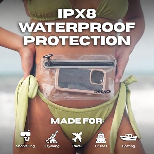 DRENCH 100% Waterproof Clear Bum Bag | IPX8 Transparent Waist Bag for Beach Holidays, Festivals & Stadium Events | Waterproof Belt Bag for Phone, Cards, Travel Essentials & Concert Security — view 3