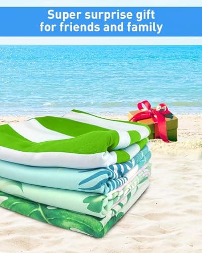 Victoper Microfiber Beach Towel d Rapid Drying Sand Free Soft Compact Lightweight Qualities Beach Towels for Adults Ideal for Swimming Beach Yoga Camping Gym Carry Bag Mint Green Stripes 63x32 Inch — view 6