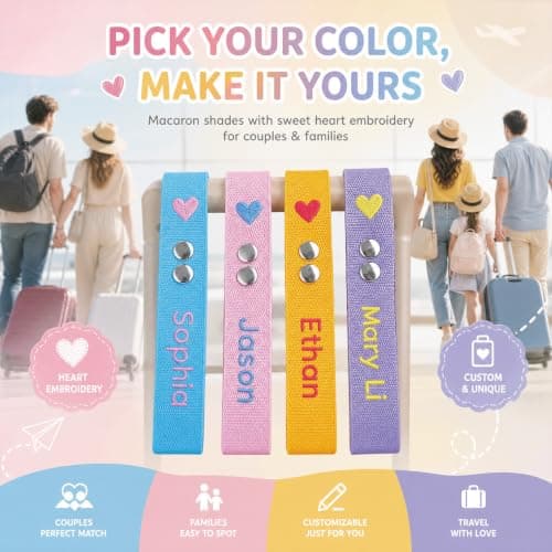 Personalised Embroidered Name Luggage Tag Strap, Macaron Colors — view 3