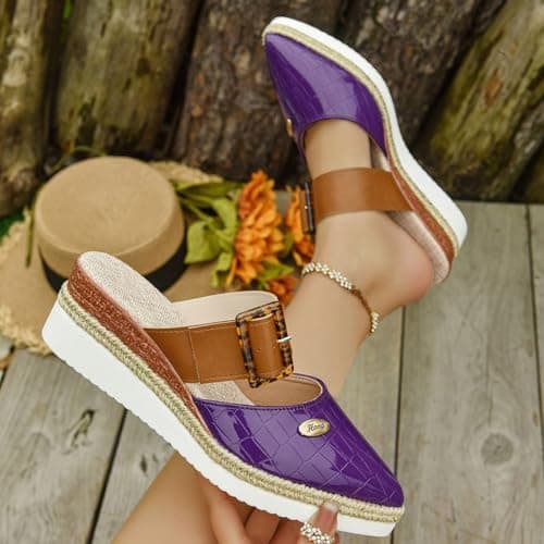 Generisch Wedge Heel Shoes Elegant Leather Comfortable Espadrilles Closed Front Non-Slip Elastic Slingback Sandals 2026 Summer Casual Holiday Travel Sandals with Straps, orange, 5 UK — view 5