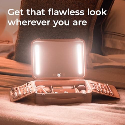 Beautifect Box Rose Gold - Large Makeup Bag with LED Light Up Mirror - Quilted Metallic Vanity Case Travel Cosmetics Bag for Women - Toiletry & Make Up Organiser with Compartments & Brush Holders — view 6