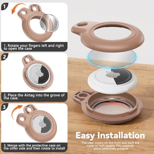 TNSNK for AirTag Holder Keyring, 1 Pack,Light Brown — view 6