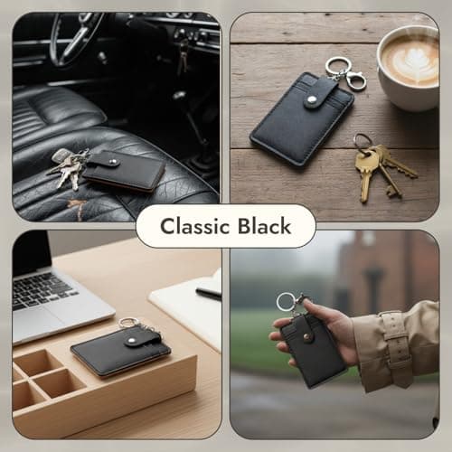 2pcs Soft Credit Card Holder, Wallet Case with Key Ring, Minimalist Compact Card Holder for Women and Men, Portable Faux Leather Keychain Card Wallet for ID, Bank Cards, Travel, and Keys, Black — view 3