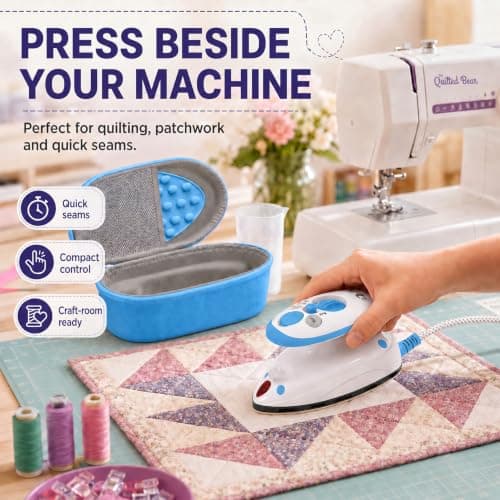 The Quilted Bear Premium Mini Iron and Wool Pressing Mat Bundle, Blue — view 2
