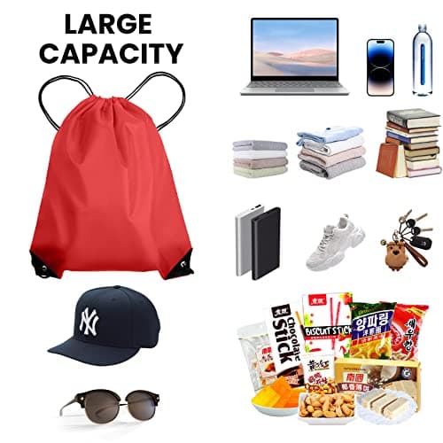 AKHTART Drawstring Bags, Unisex Swimming Bag, Large PE Bag, Sports Backpack, Waterproof Gym Sack - Suitable for School/Beach/Holidays/Travel/Swimming and Various Activities (Red) — view 3