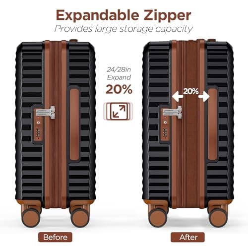 SHOWKOO Suitcase Sets 3 Piece Expandable Hardshell PC Luggage, Black — view 6