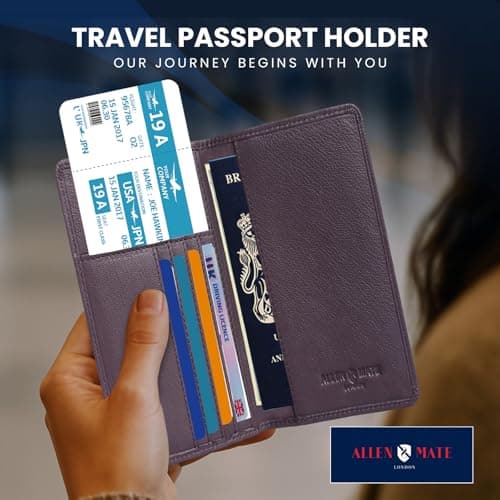 ALLEN & MATE Passport Holder Travel Wallet, 100% Leather RFID Blocking Travel Document Organiser for Men & Women — view 2