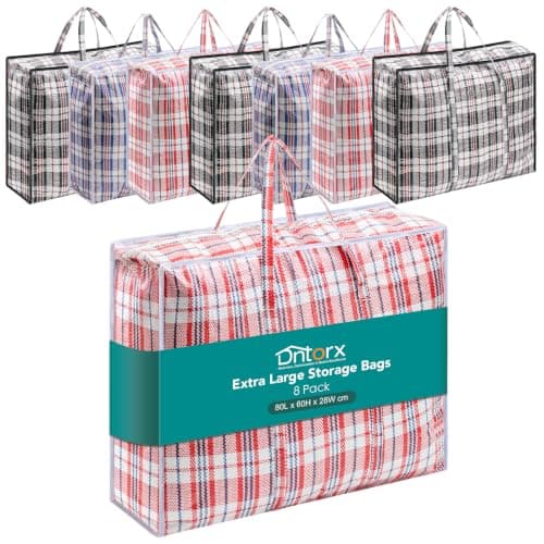 Dntorx 8 Pack XXL 120L Extra Large Laundry Bags With Zip, 80 x 60 x 28 CM