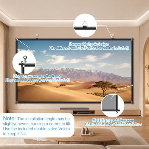 100 inch Fixed Frame Projector Screen, Anti Glare Outdoor Indoor Movie Projector Screen, Wrinkle-Free Hanging Projection Screen for Home Theater, Camping, Backyard, ALR 4K HD 16:9 — view 5