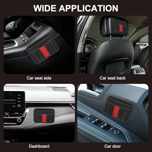 sourcing map Car Seat Side Pocket Organizer PU Leather Auto Door Console Storage Bag Car Seat Gap Filler Multifunctional Car Pocket Pouch for Keys Coins Phone Sunglasses, Beige — view 6