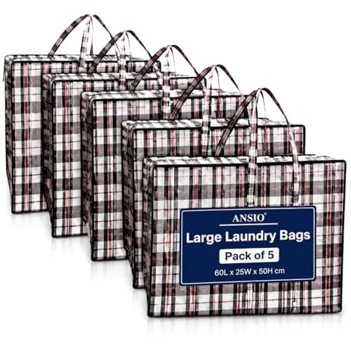 ANSIO Large Laundry Bags, Storage Bags, 60x25x50cm, Black 5 Pack