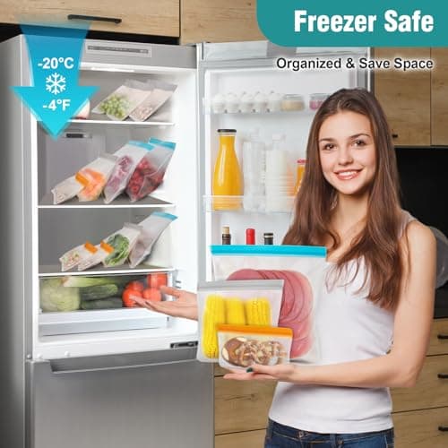 Reusable Sandwich Bag Freezer Bags Ziplock, 10 Pack Silicone Zip Lock Bags Large Vegetable Bags Snack Bag, Plastic Leakproof Food Storage Pouches for Keeping Lunch, Snack, Fruit, Potato, Travel Items — view 2