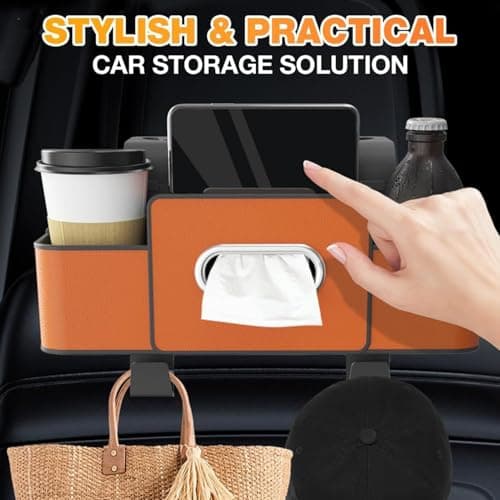 Wunuii 3in-1 Car Backseat Organizer With Cup Holder, Tissue Box, Trash Bin & Hooks | 2026 Multifunctional Back Seat Car Organizer For Phone Snack Drink Handbag Charger Truck Sedan SUV RV Van Travel — view 4