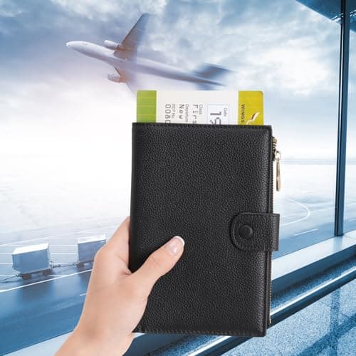 WASON Leather Passport Cover Travel Wallet RFID Blocking – Passport Holder Slot with Zipper Pocket for lD, Boarding Pass,Ticket, Cash, SD Card, Travel Essentials for Men and Women (Black) — view 2