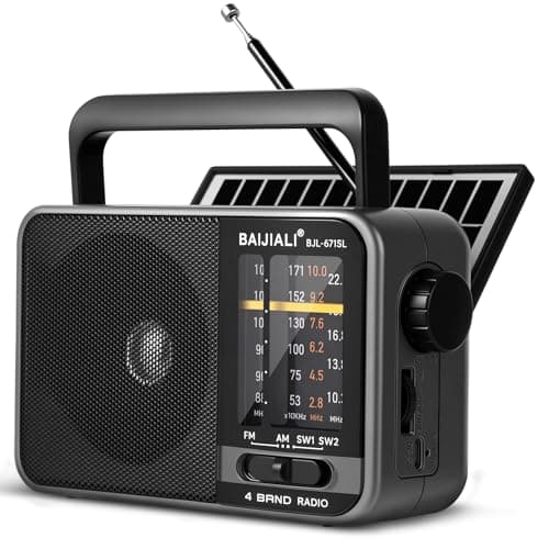 BAIJIALI Solar-Powered Portable Radio,Built-in Rechargeable Battery/USB-C