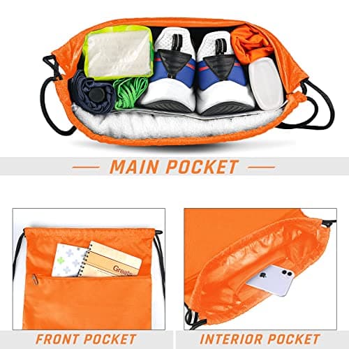 CHEPULA Drawstring Gym Bag, Large Sports Backpack String Swim Drawstring PE Bags for Women Men, Travel Beach Bag with Waterproof(orange) — view 3