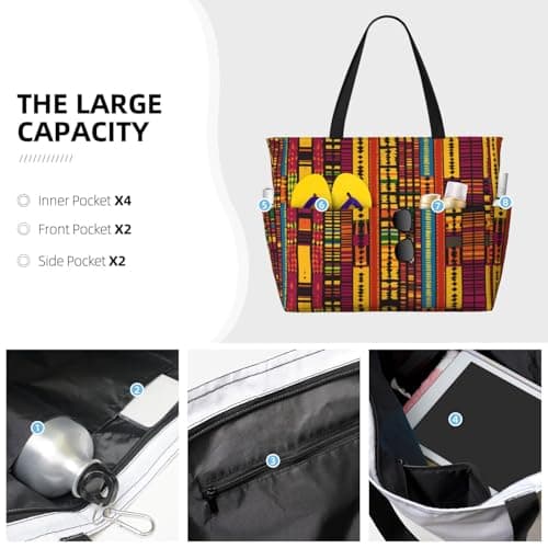 NLZI Beach Bag for Women Beach Tote Bag Waterproof Sandproof Large Bags with Zipper Big Capacity for Vacation Travel, Gold, One Size — view 5